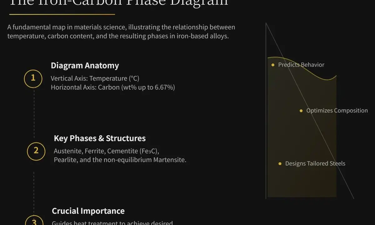 Diagramma ferro-carbonio: mappa fondamentale per la scienza dei materiali, illustra temperature, carbonio e fasi risultanti. Guida il trattamento termico per acciai su misura.