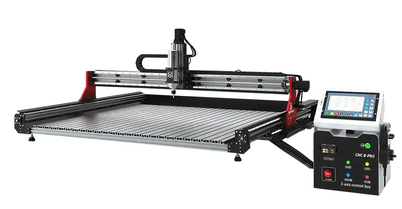 A CNC milling machine with a touch screen control box.