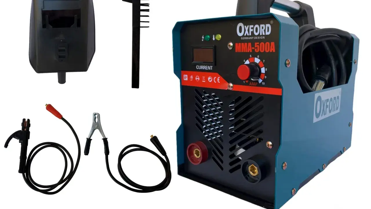 Saldatrice a elettrodo Oxford MMA-500A con maschera, pinze e spazzola. Guida alla scelta per il tuo progetto.