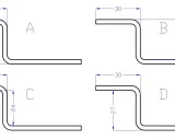 Disegno tecnico piegatura lamiere con quote per profili a Z. Diverse varianti A, B, C, D mostrano le dimensioni delle pieghe.