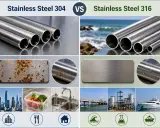 Confronto tra acciaio 304 e 316: il 304 mostra ruggine, il 316 resiste alla corrosione marina e industriale.