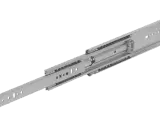 Guide lineari telescopiche in metallo, con sfere visibili, pronte per essere installate in un cassetto o mobile.