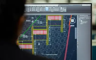 Un ingegnere analizza un progetto di ingegneria civile su AutoCAD, mostrando cos'è questo software per la progettazione.