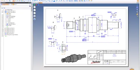 Disegno tecnico di un albero motore con quote e tolleranze, realizzato lavorando con Autocad.