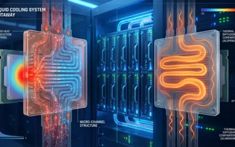 Confronto tra sistemi di raffreddamento a liquido: il rame dissipa il calore rapidamente, mentre l'alluminio mostra una diffusione termica più lenta.