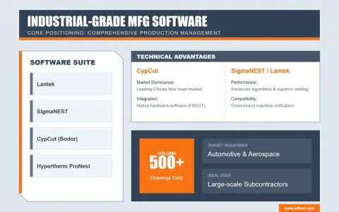 Software per taglio laser: Lantek, SigmaNEST, CypCut e Hypertherm ProNest. Vantaggi tecnici e settori target.