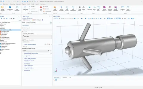 Interfaccia di LiveLink per AutoCAD, un'alternativa ad AutoCAD per la modellazione 3D, con un modello di elettrodo pacemaker visualizzato.