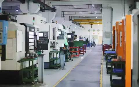 Fabbrica moderna con macchine utensili all'avanguardia, dove operai qualificati creano componenti di precisione.