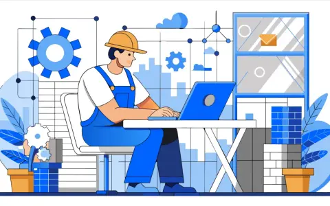 Un programmatore automazione lavora al suo laptop, circondato da ingranaggi e grafici, creando sistemi efficienti.