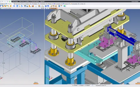 Progettazione 3D di un macchinario industriale, con componenti che illustrano il significato di un sistema parametrico.