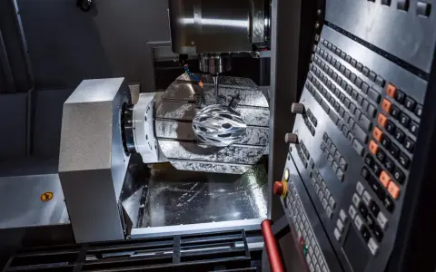 Macchinario CNC in azione, con un casco da ciclista in lavorazione. La manutenzione macchinari industriali è fondamentale per precisione e efficienza.