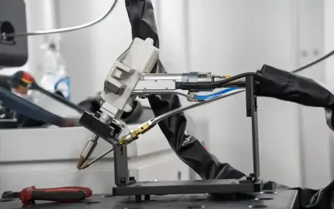Testina per saldatura laser di precisione, pronta per un lavoro meticoloso.