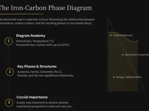 Diagramma ferro-carbonio: mappa fondamentale per la scienza dei materiali, illustra temperature, carbonio e fasi risultanti. Guida il trattamento termico per acciai su misura.