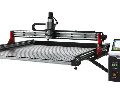 A CNC milling machine with a touch screen control box.
