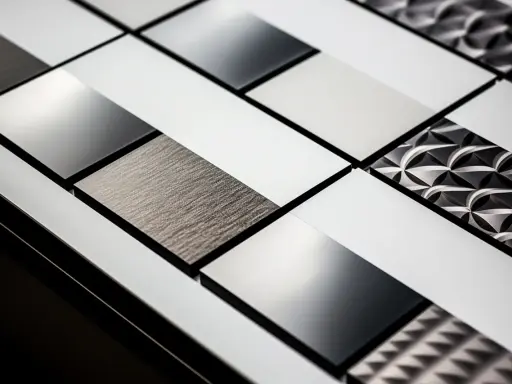 Superfici moderne con texture diverse, tra cui l'alluminio, che dimostrano a cosa serve l'alluminio: leggerezza, resistenza e design.