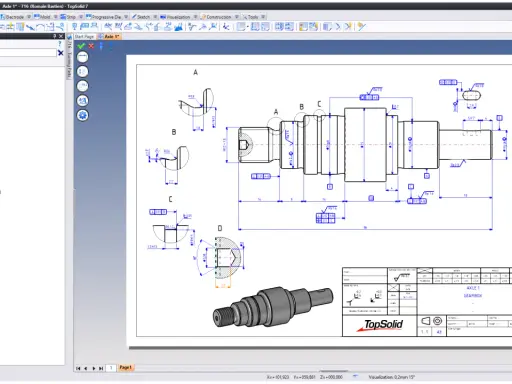 Disegno tecnico di un albero motore con quote e tolleranze, realizzato lavorando con Autocad.