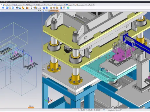 Progettazione 3D di un macchinario industriale, con componenti che illustrano il significato di un sistema parametrico.