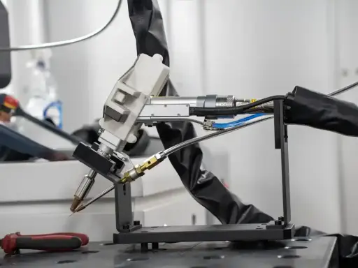 Testina per saldatura laser di precisione, pronta per un lavoro meticoloso.