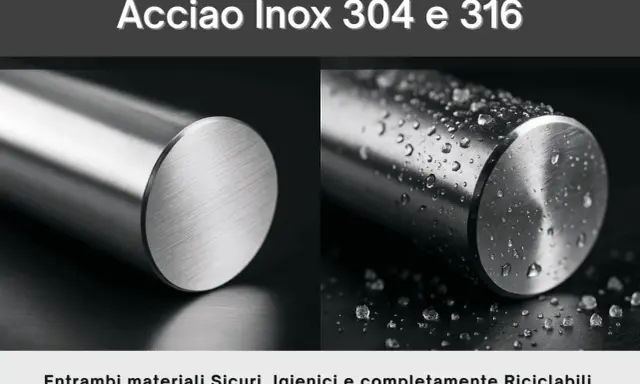 Acciaio Inox 304 e 316, ideali per l'uso in ambienti marini grazie alla loro resistenza alla corrosione.