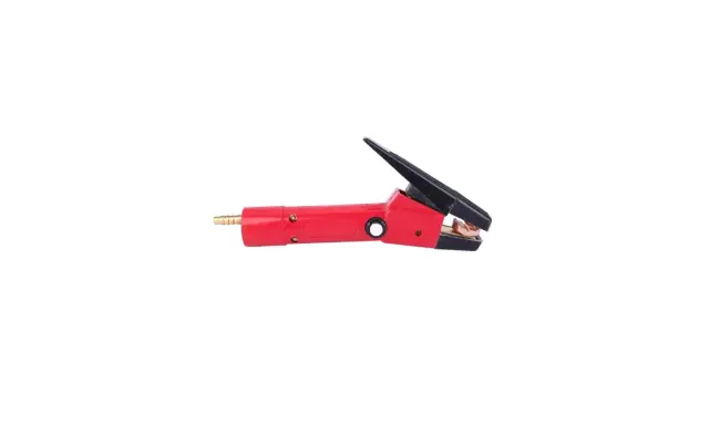 Pinza rossa per scriccatura saldatura, con ganasce in rame e attacco per tubo.