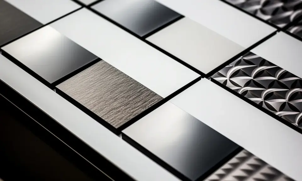 Superfici moderne con texture diverse, tra cui l'alluminio, che dimostrano a cosa serve l'alluminio: leggerezza, resistenza e design.