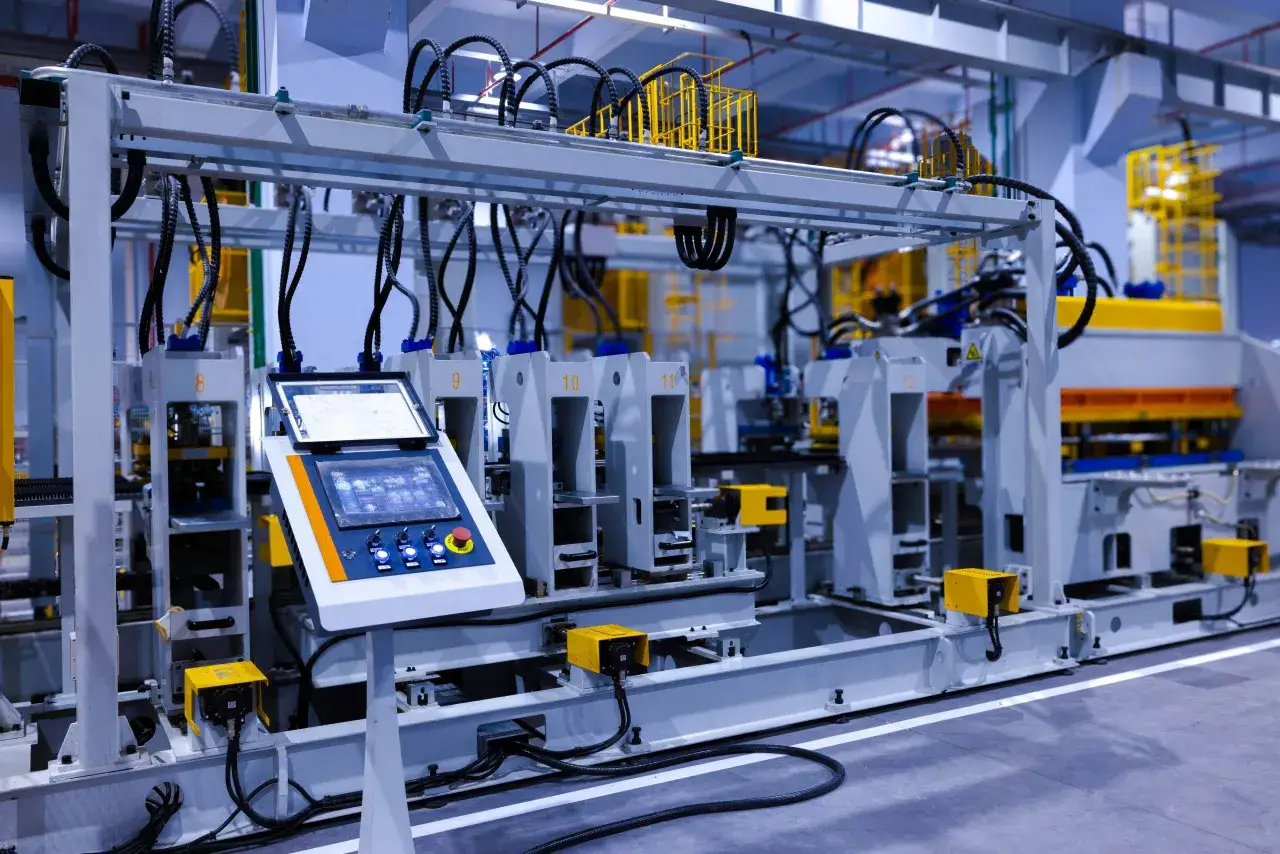 Macchinario industriale avanzato con pannello di controllo per fresatura CNC.