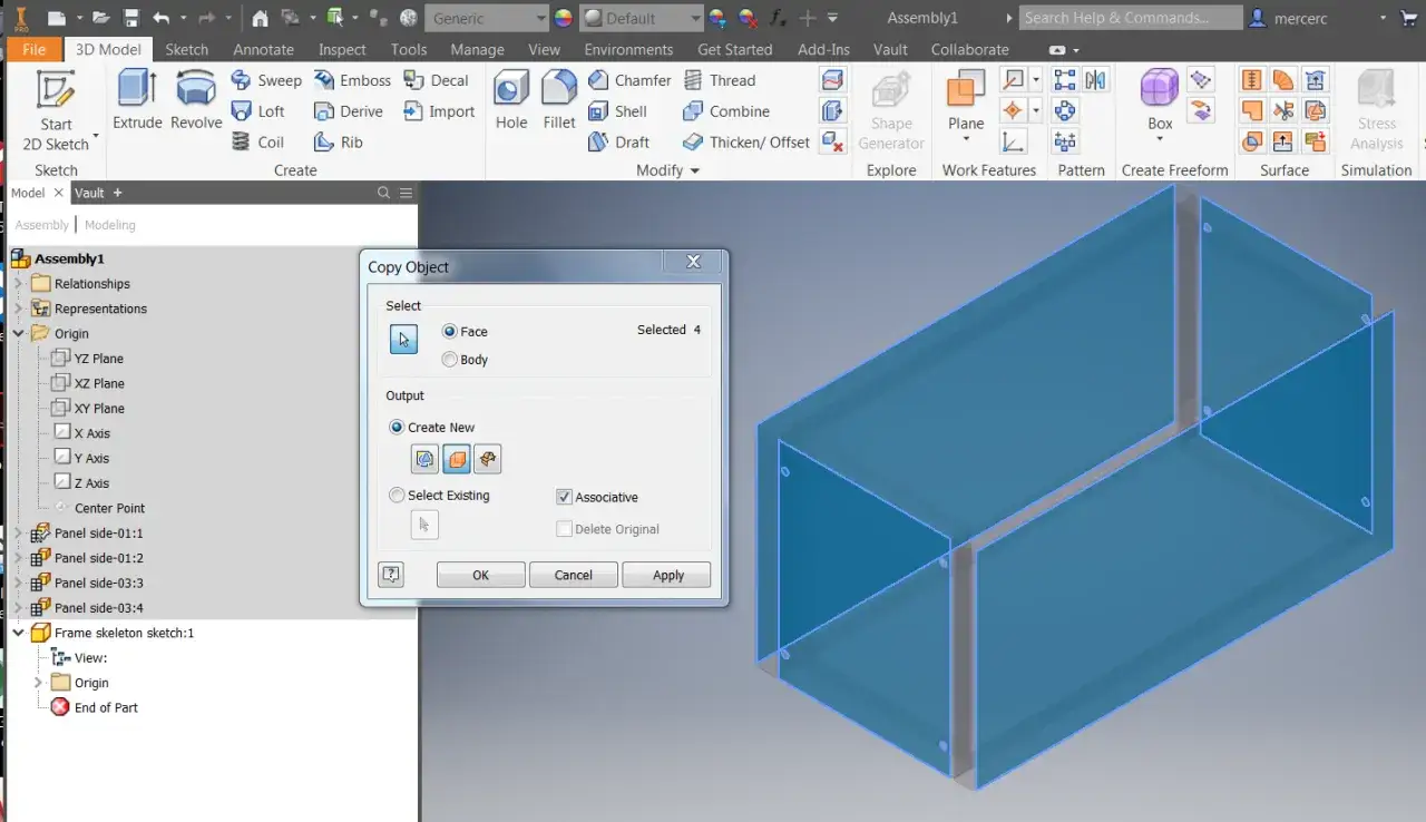 Interfaccia di Inventor per esercitazioni: finestra 